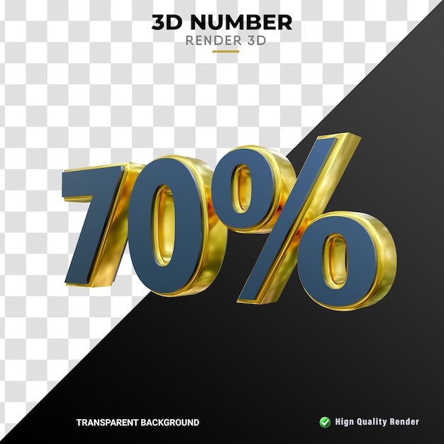 Número por cento 3d azul e renderização realista de textura de ouro fino