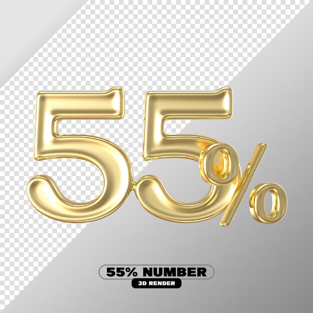 Número de porcentaje 55 Renderizado en 3D en oro