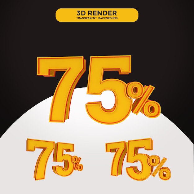 PSD número psd 75 por cento de renderização em 3d