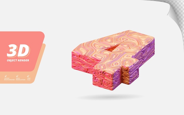 Numéro quatre, numéro 4 en rendu 3d isolé avec illustration de conception abstraite topographique en or rose texture ondulée