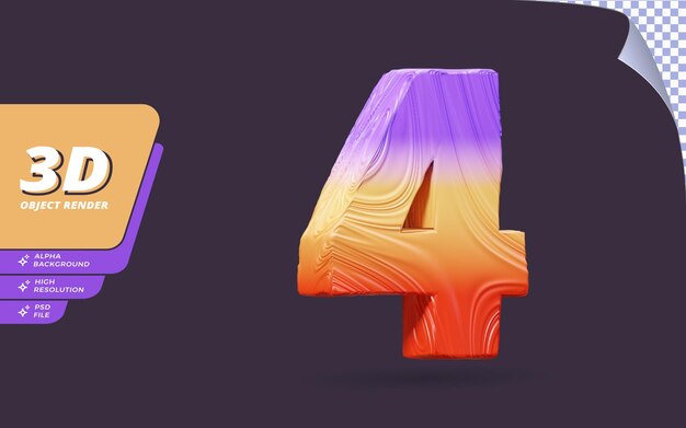 Numéro quatre, numéro 4 en rendu 3d isolé avec illustration de conception de texture dégradé abstrait