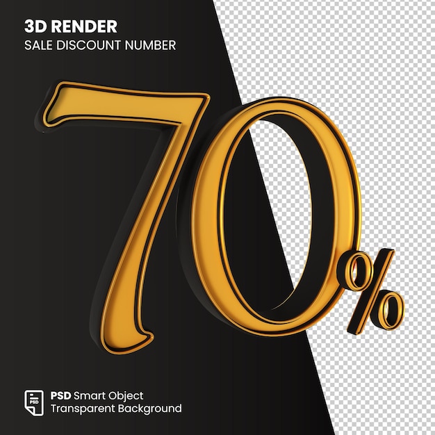 Numéro De Remise De Vente De Rendu 3d 70 Pour Cent D'or Noir