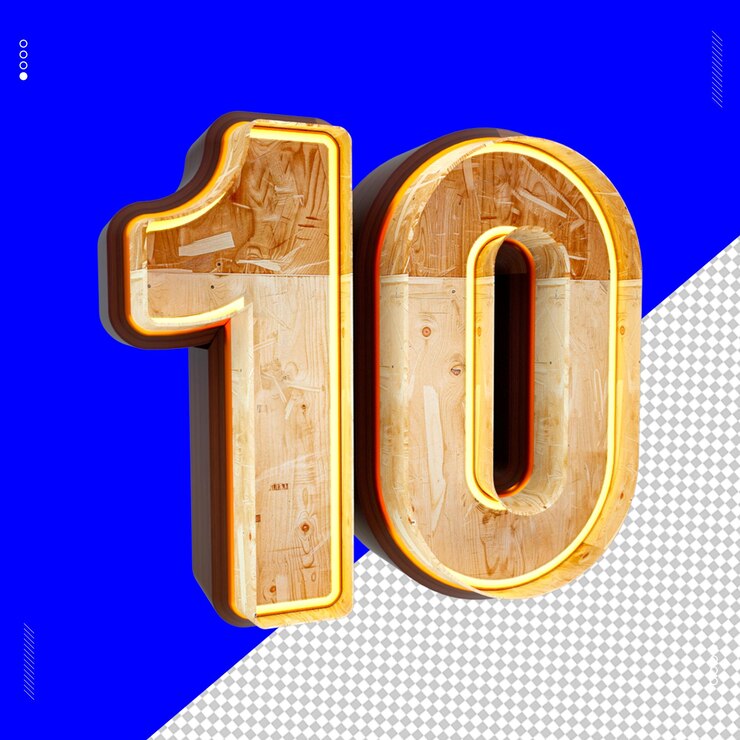 PSD número de renderizado 3d fuente luz de madera 10