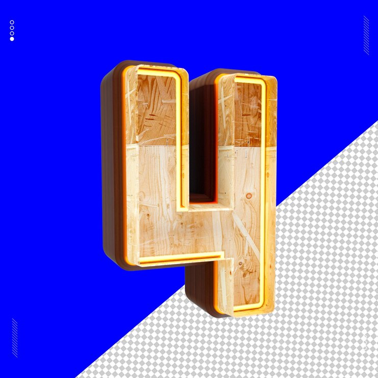 PSD número de renderizado 3d fuente luz de madera 4
