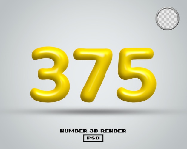 Numéro de rendu 3D 375 couleur jaune brillant