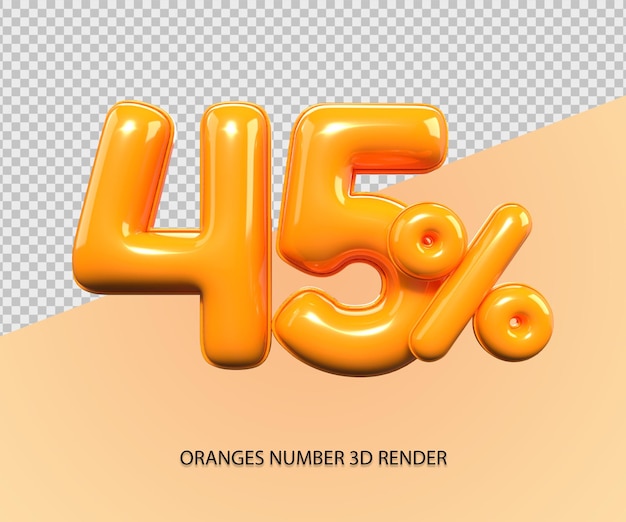 Numéro De Rendu 3d 45 Pourcentage Plastique Discount Couleur Orange