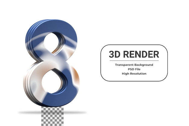 PSD numéro de rendu 3d 8 isolé