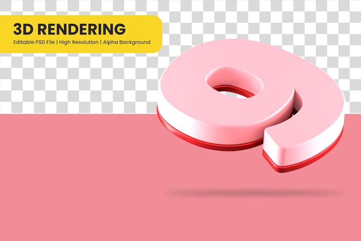 PSD numéro de rendu 3d 9 isolé