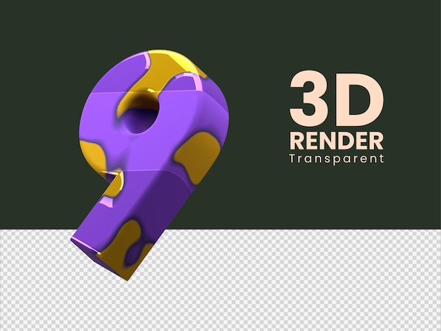 PSD numéro de rendu 3d 9 isolé