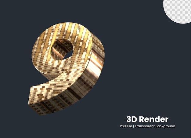 PSD numéro de rendu 3d 9 isolé