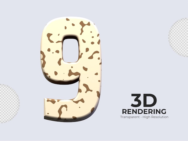 PSD numéro de rendu 3d 9 isolé