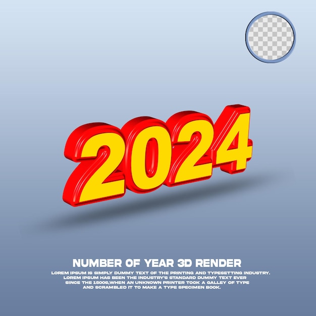 Numéro de rendu 3D de l'année 2024 couleur rouge jaune