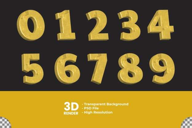 PSD numéro de rendu 3d avec matériau doré