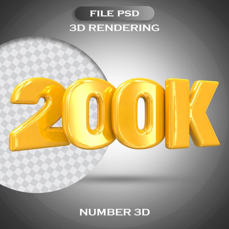 PSD número de representación 3d de oro de 200 k