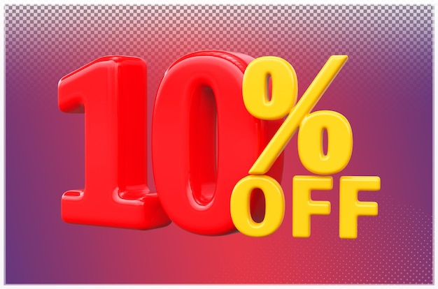 Número rojo con un 10% de descuento en la venta Renderizado en 3D