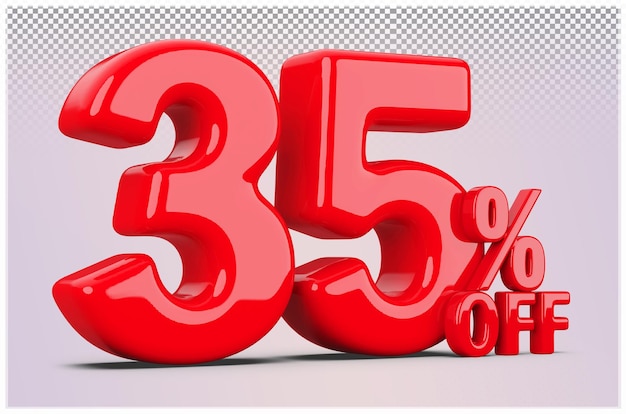 Número rojo 35 por ciento de descuento en la venta Renderizado en 3D