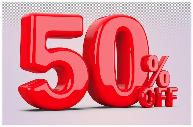 Número rojo 50% de descuento en la venta Renderizado en 3D