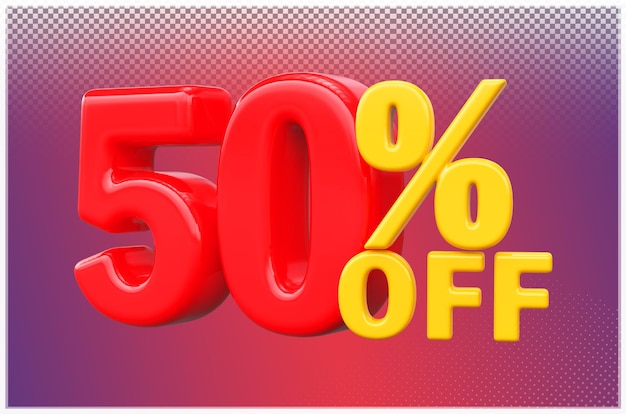 Número rojo 50% de descuento en la venta Renderizado en 3D