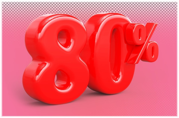 Número rojo 80 por ciento de descuento en venta Renderizado en 3D