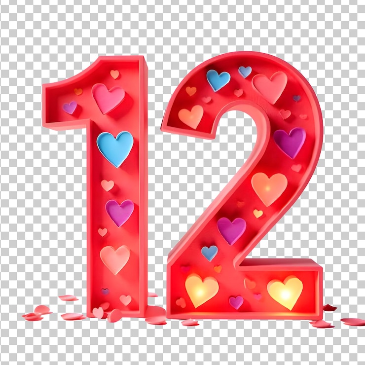 PSD un número rojo con corazones 12 en él y un número rojo en la parte inferior