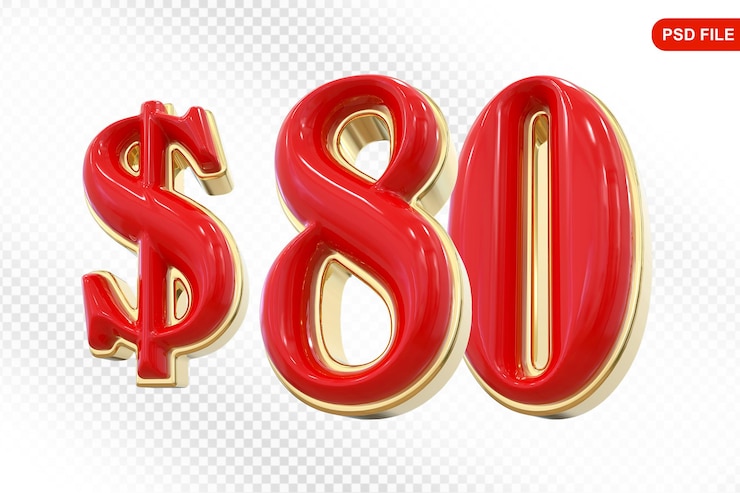 PSD numero rosso 80 dollari 3d