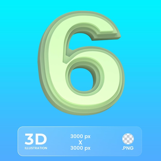 numero sei 6 icona 3d rendering 3d isolato