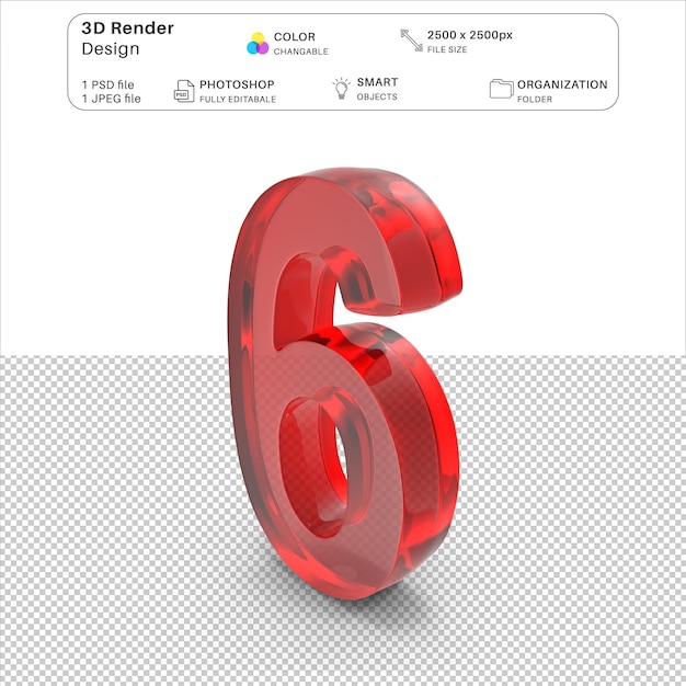 Número seis Modelo en 3D para PSD