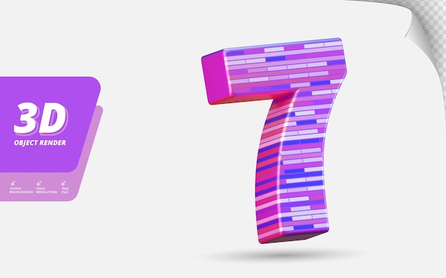 Número sete, número 7 em renderização 3d isolado com ilustração de design de textura metálica abstrata