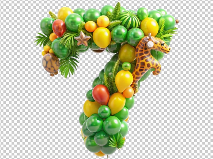 PSD número siete hecho de globo de textura de la jungla