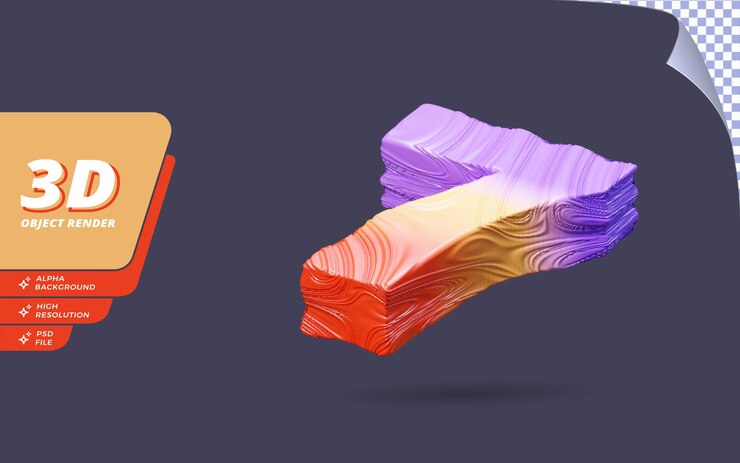 PSD número siete, número 7 en 3d render aislado con ilustración de diseño de textura degradado abstracto