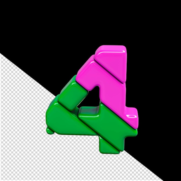 Número de símbolo 3d de plástico rosa y verde
