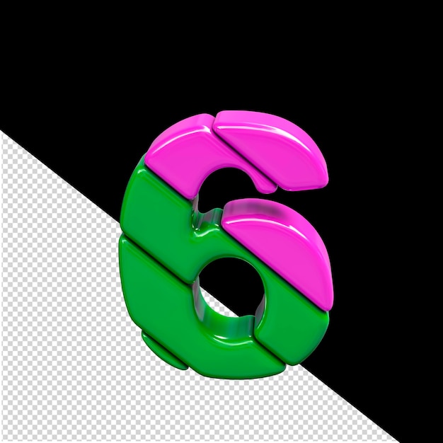 Número de símbolo 3d de plástico rosa y verde