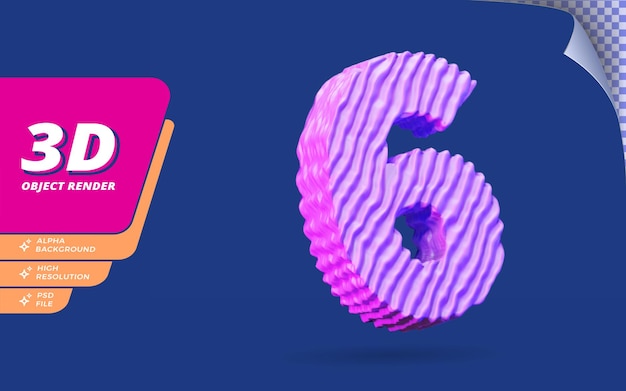 Numéro Six, Numéro 6 En Rendu 3d Isolé Avec Illustration De Conception De Texture De Fil Violet Topographique Abstrait