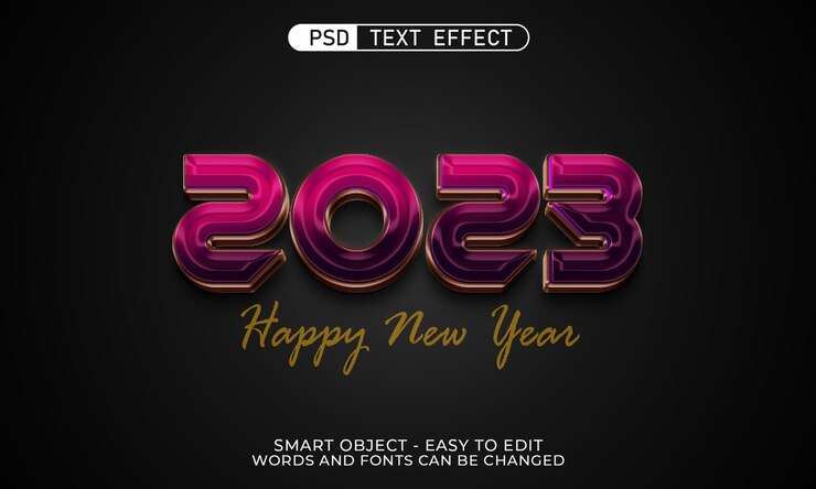 PSD número de texto editable 2023 estilo 3d de lujo