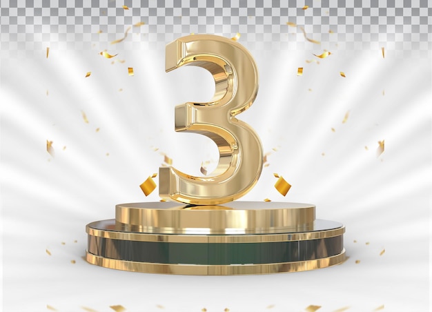 Número Top 3 de ouro com Podium 3d