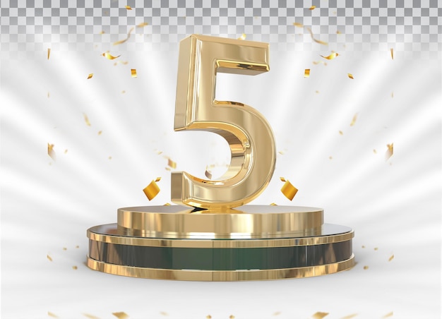 Número top 5 de ouro com podium 3d