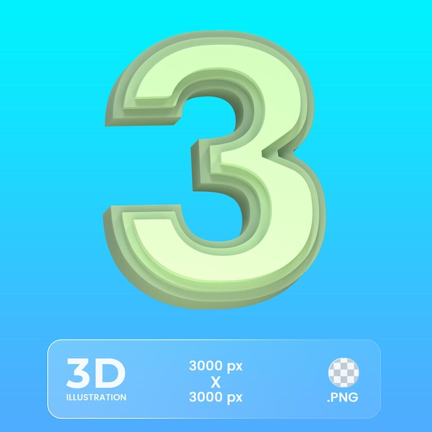 Número tres 3 3d icono 3d render aislado