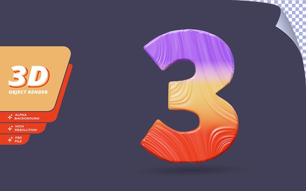 Número tres, número 3 en 3d render aislado con ilustración de diseño de textura degradado topográfico abstracto