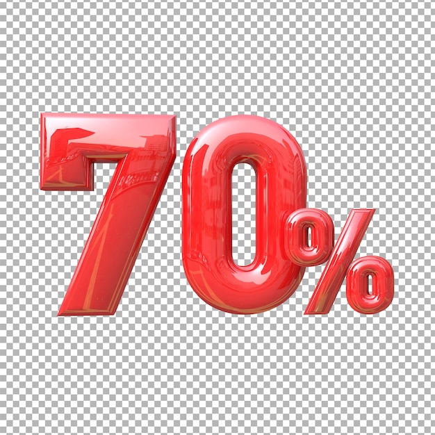 Número venta 70 alfabeto color rojo 3d premium psd