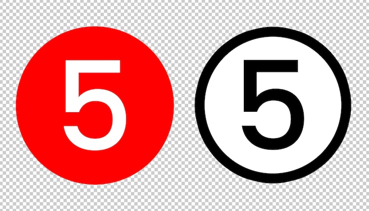 PSD número vermelho 5 ícone padrão círculo vermelho transparente número preto e branco número 5 símbolo arquivo psd