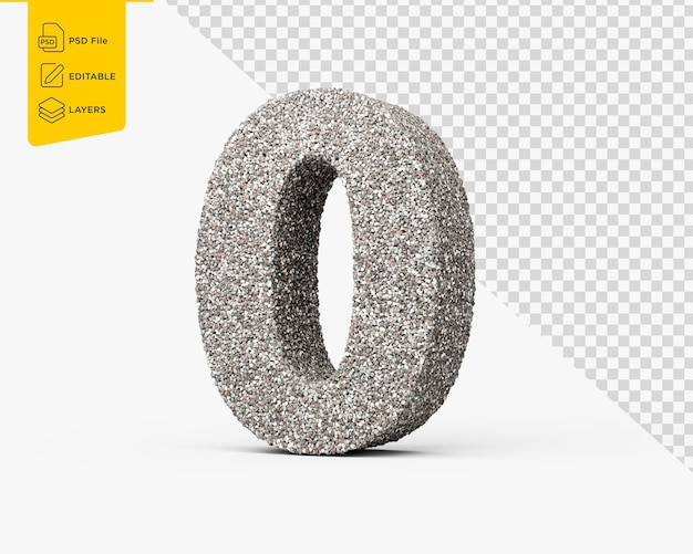 Numéro zéro chiffre fait de fragments de roche ou de gravier isolés sur fond blanc Illustration 3d