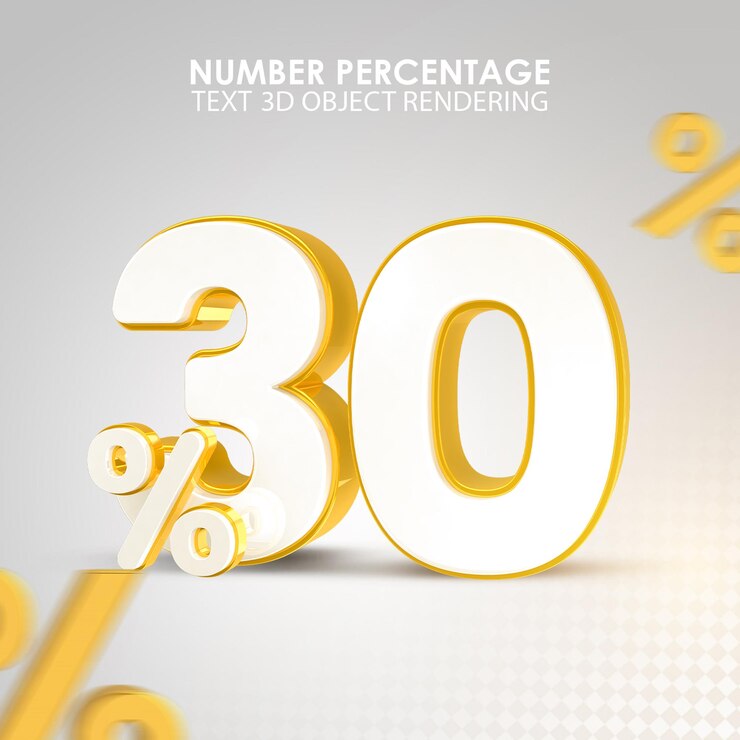 PSD números 3d 30 por ciento treinta por ciento renderización 3d