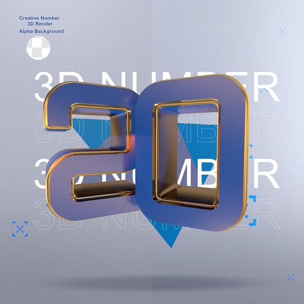 PSD números 3d azules creativos 20