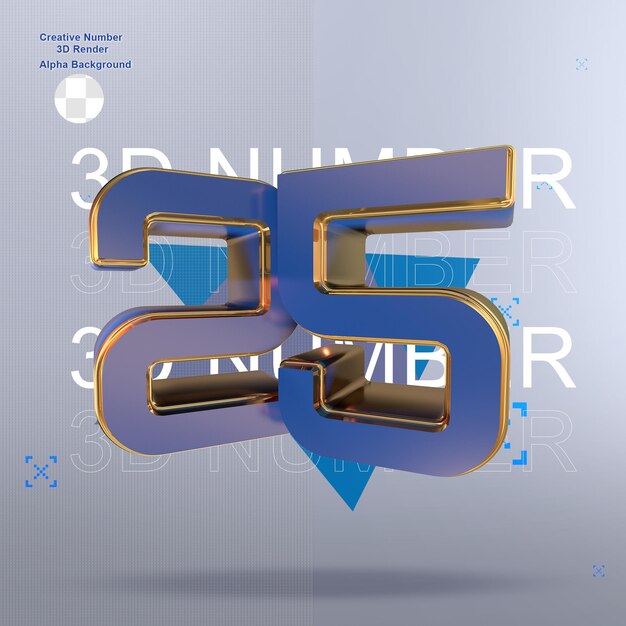 PSD números 3d azules creativos 25