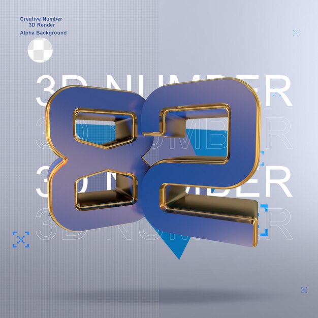 PSD números 3d azules creativos 82