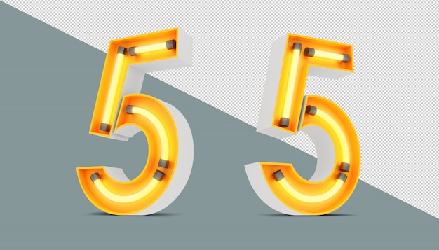 Números 3D com néons e efeito de luz neon
