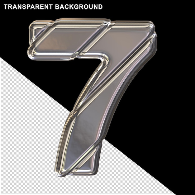 Números 3D plateados con cinturones diagonales número 7