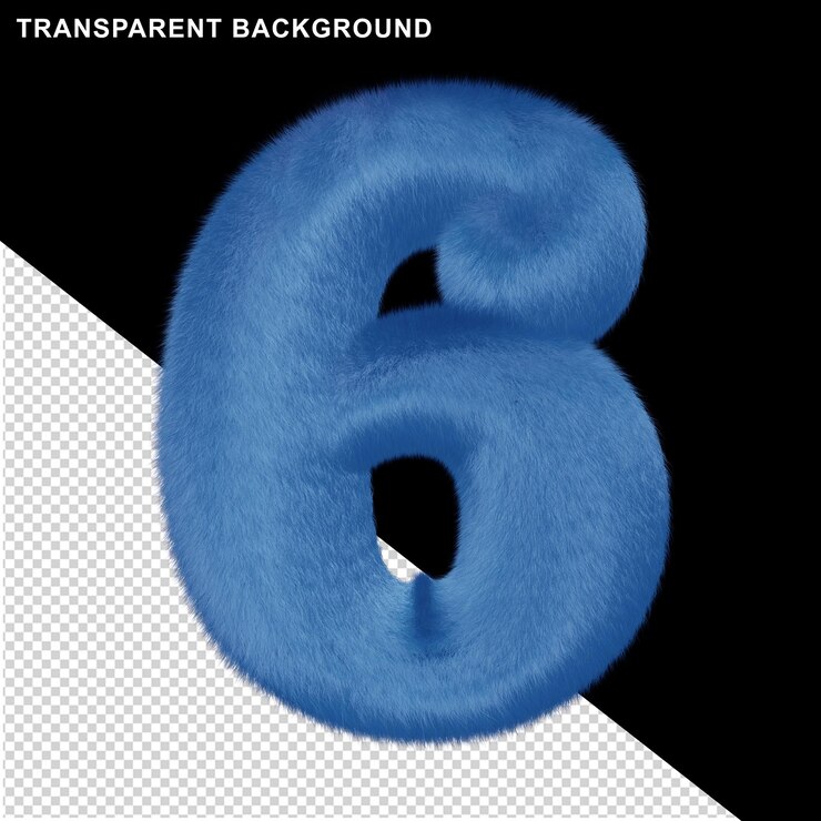 PSD números azules de piel. 3d número 6