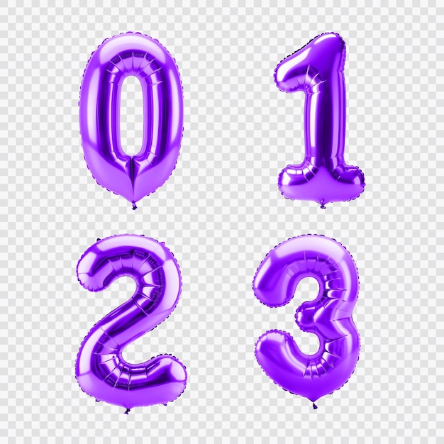 Numéros De Ballons Violets Sur Un Fond Transparent