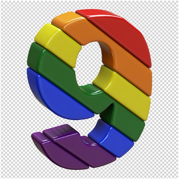 Los números en el color de la bandera LGBT están rotados a la derecha. 3d número 9